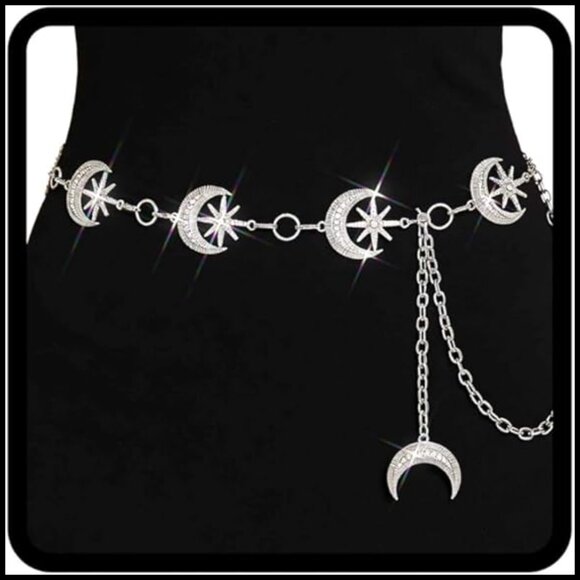Rhinestone Moon Star Waist Chain Adjustable Body Jewelry Belt main image 7